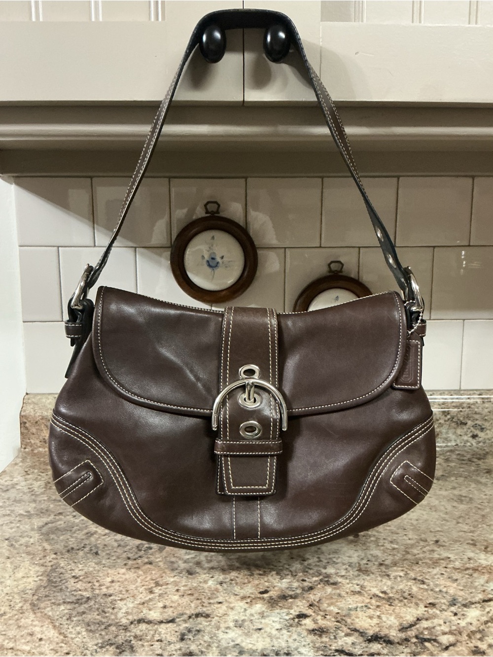 Coach Soho Large Brown Leather Shoulder Bag with Silver-Tone Buckle Y2K